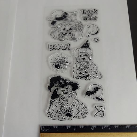 Halloween Silicone Clear Stamps for DIY Scrapbooking Dogs Pumpkins Bat Boo Trick - Picture 6 of 7